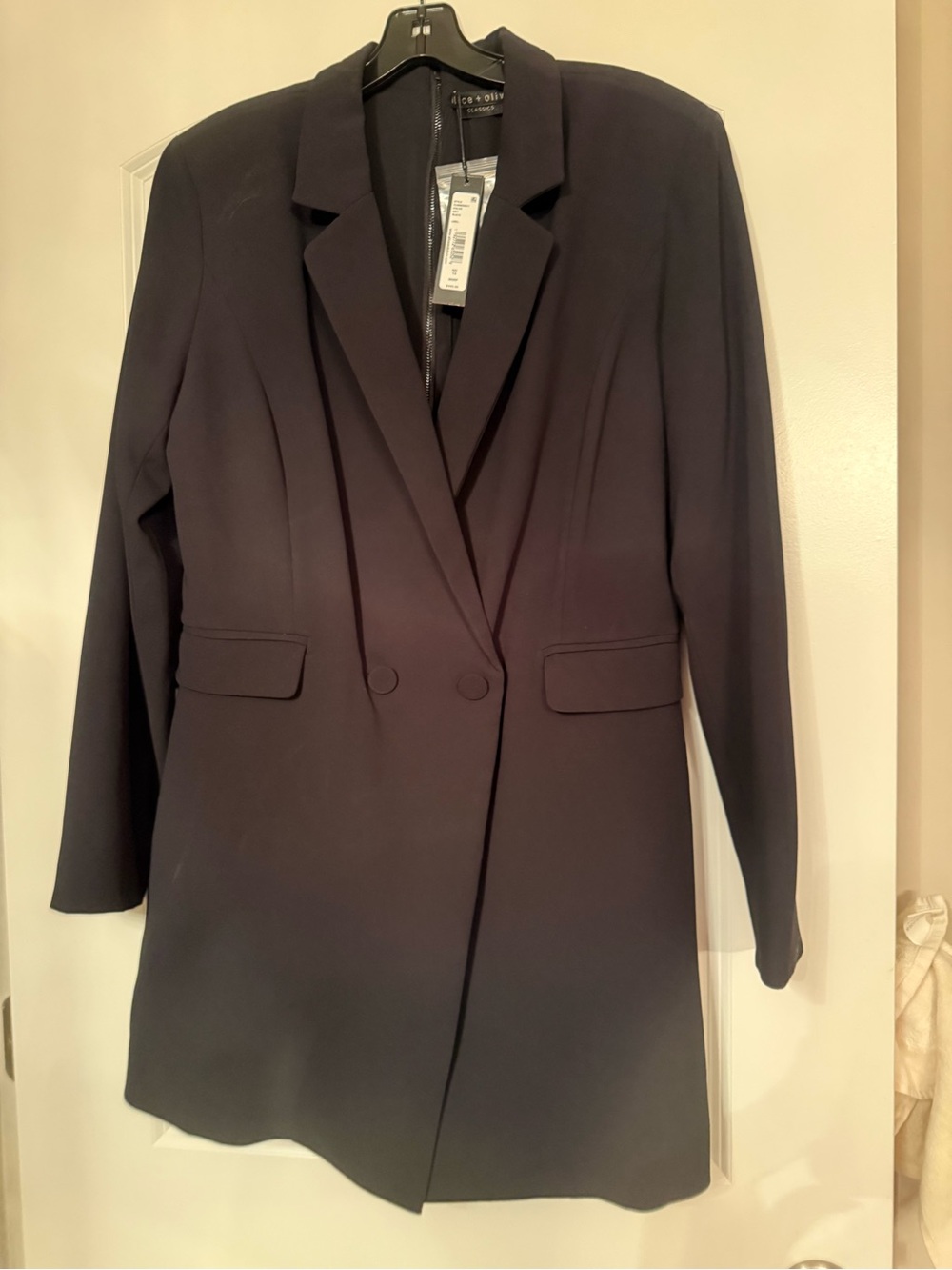 Alice + Olivia Double-Breasted Black Long Blazer romper/dress